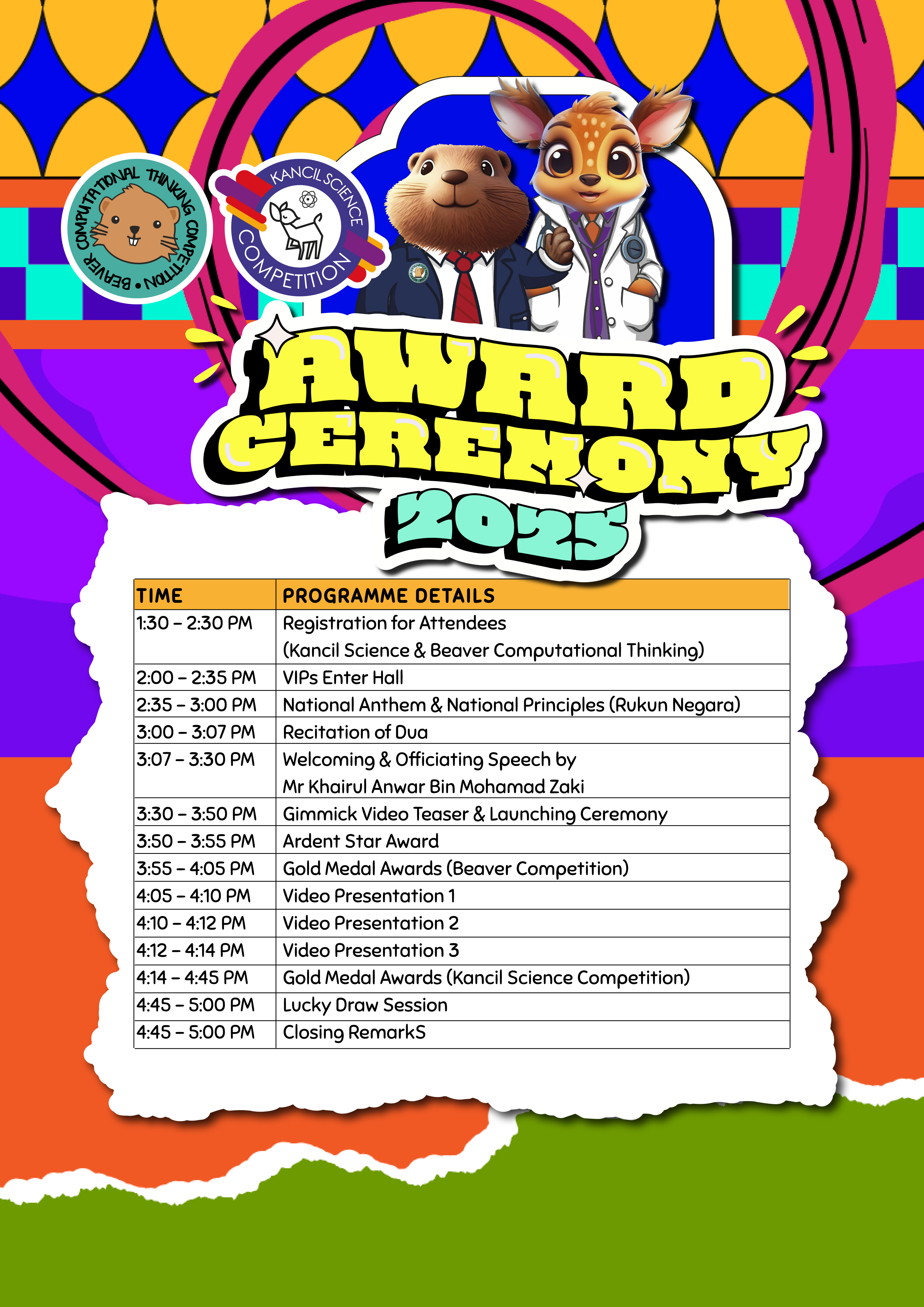 Program Tentative for Kancil Science and Beaver Award Ceremony 2025